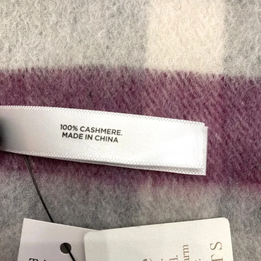 Talbots 100% Cashmere Scarf Pink Purple Plaid NEW 76